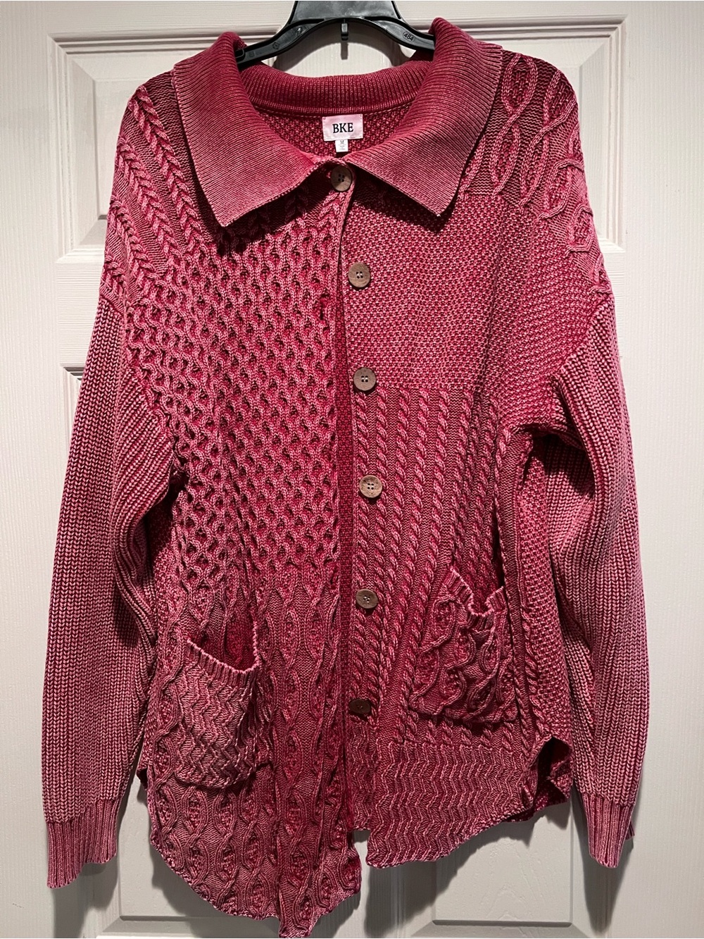 BKE Women's Rose Cable Patchwork Button-Up Cardigan - Picture 1 of 1